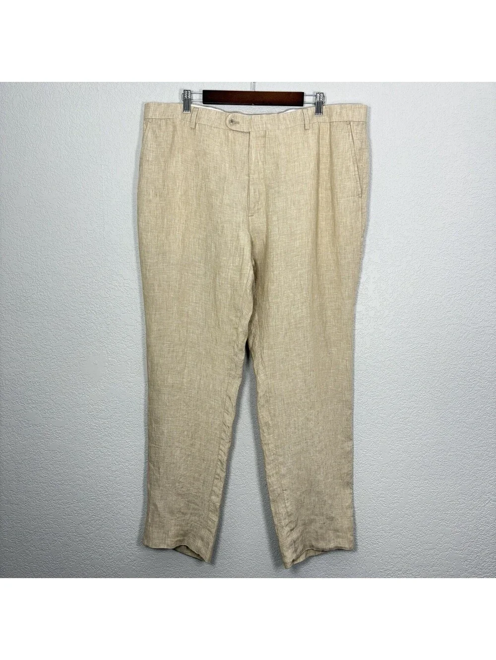 Joseph Abboud Men’s 42 100% Linen Pants Beige Flat Front Casual Coastal Resort